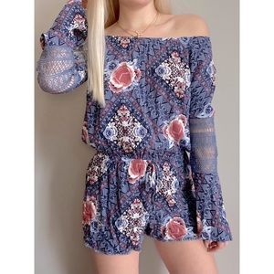 Wallflower Crochet Off the Shoulder Romper